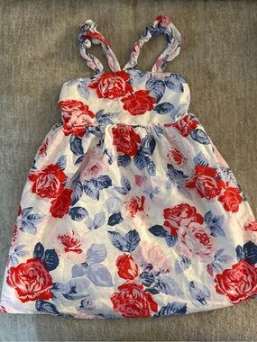 criss cross Girls Red Floral Sundress with Ruffled Straps
